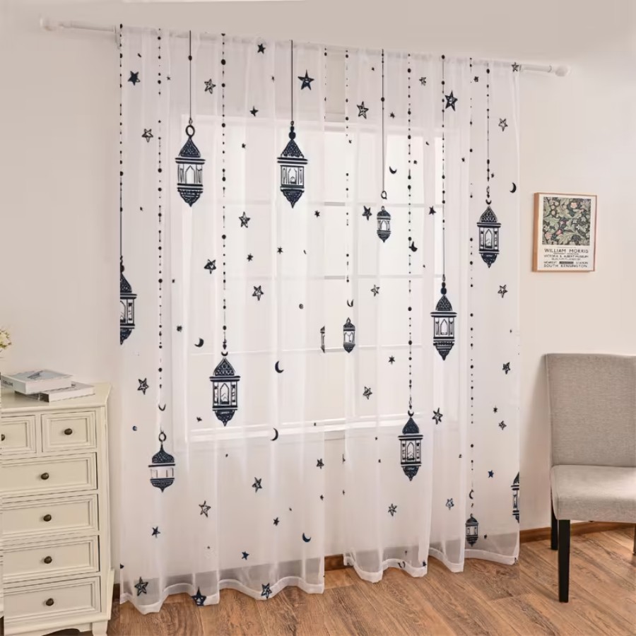 Office Lighting Decor - 2 Cortinas Transparentes con Estampado Digital,