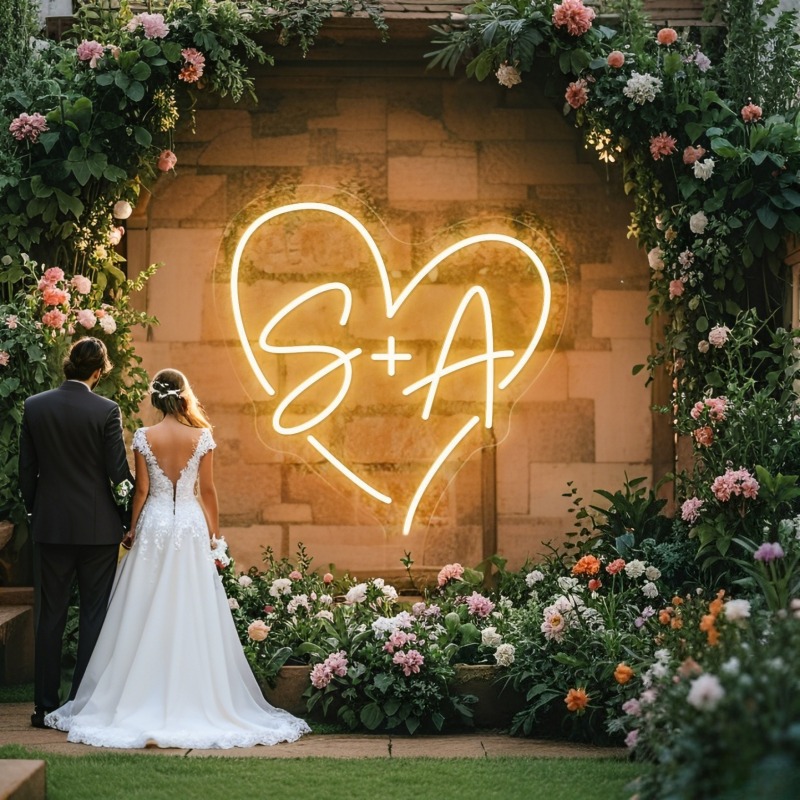 Lighting Decor Wedding - Letrero de neón LED con iniciales