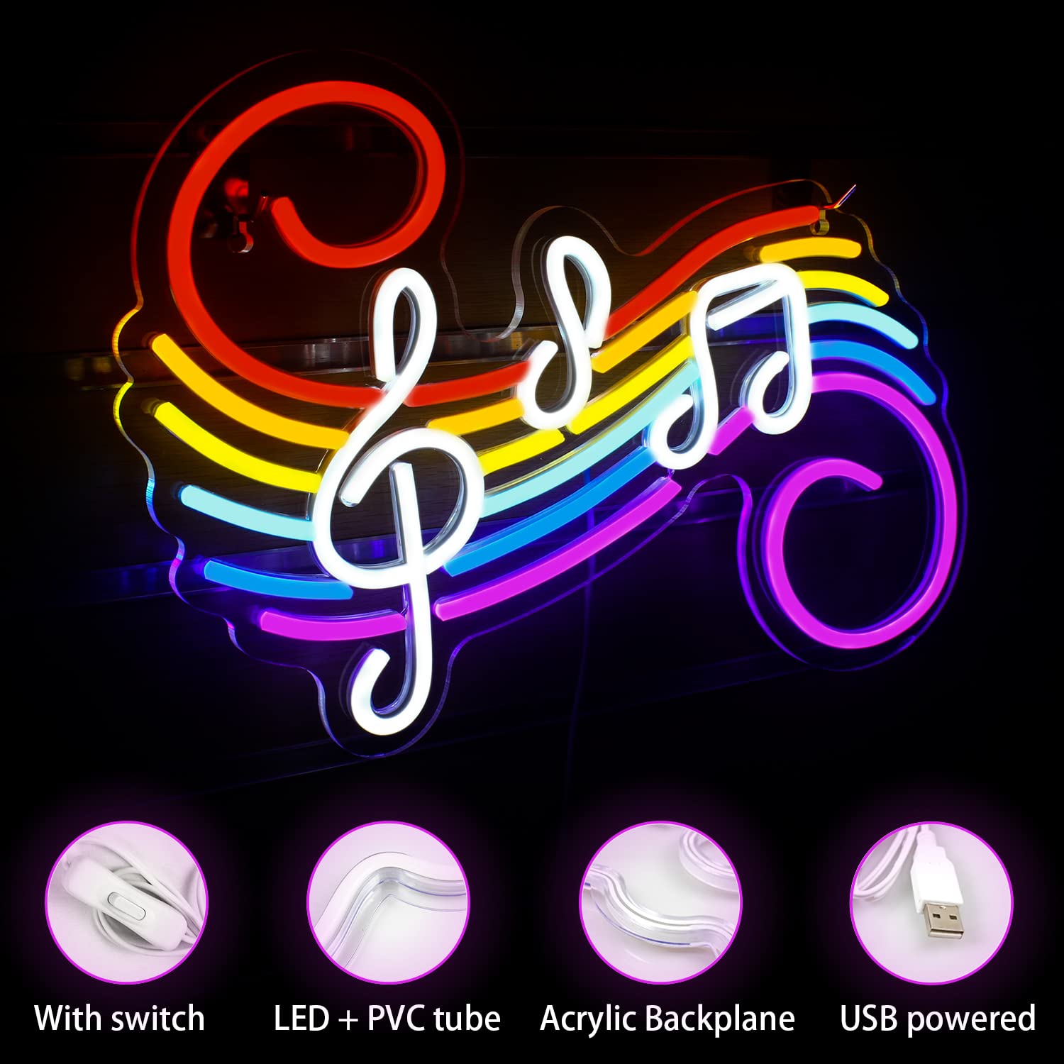 Letrero de Neón con Notas Musi - Lighting Decor Wedding reseña y precio