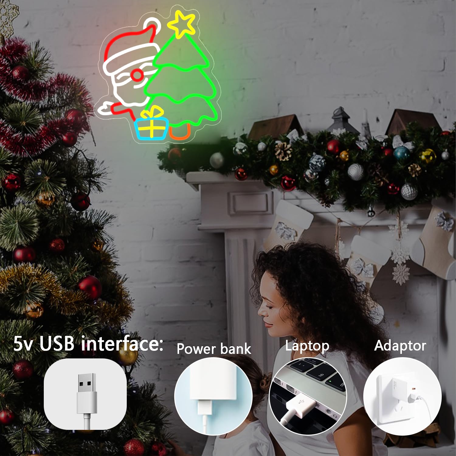 Letrero de neón de Papá Noel p - Wall Decor Lighting Tree reseña y precio